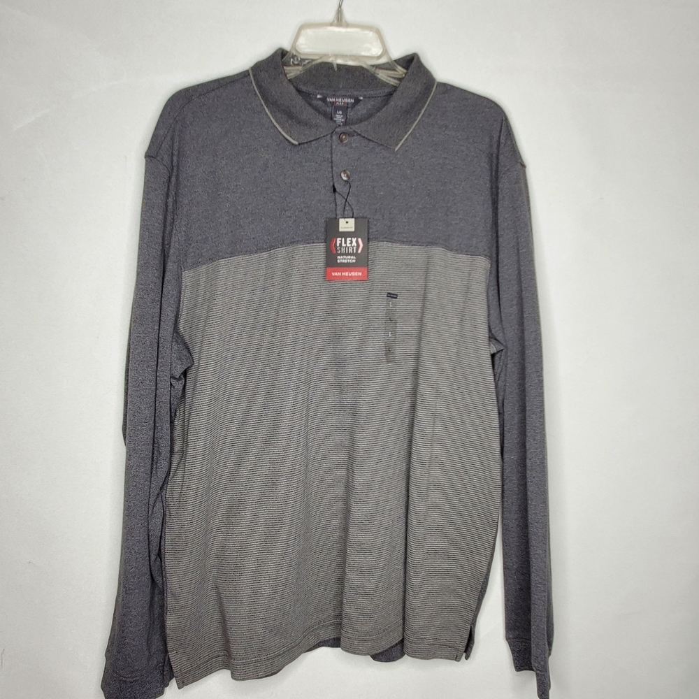 Van Heusen Gray Long Sleeve Shirt Flex LG New Men's